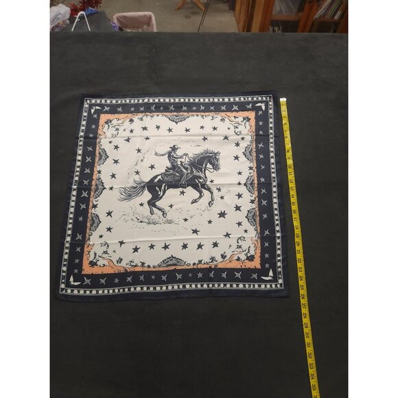 Western Cowboy & Horse Silky Scarf Bandana 26"x26" Star Pattern Navy Border - Picture 5 of 10